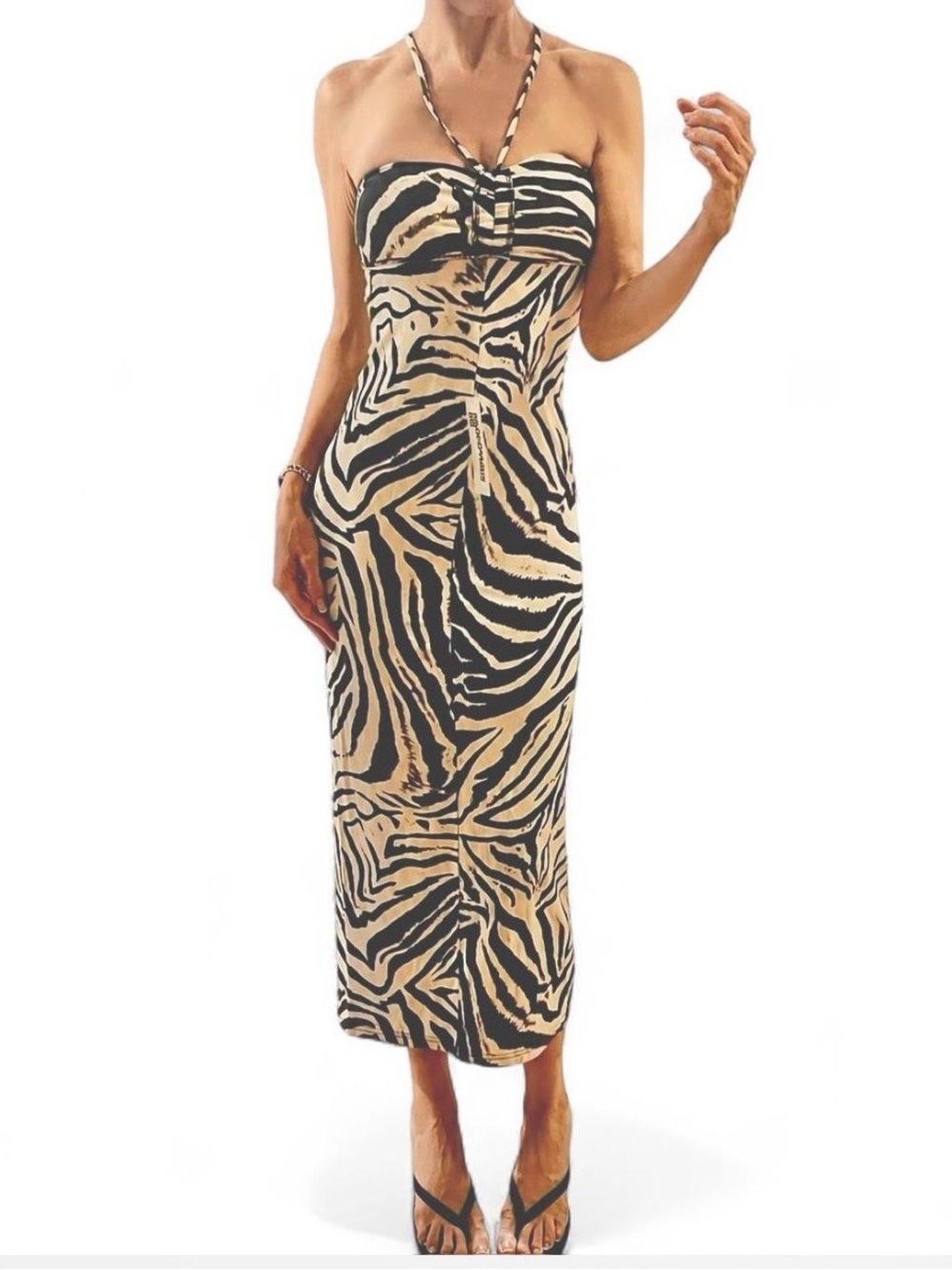 Zebra print maxi dress/ fold over skirt